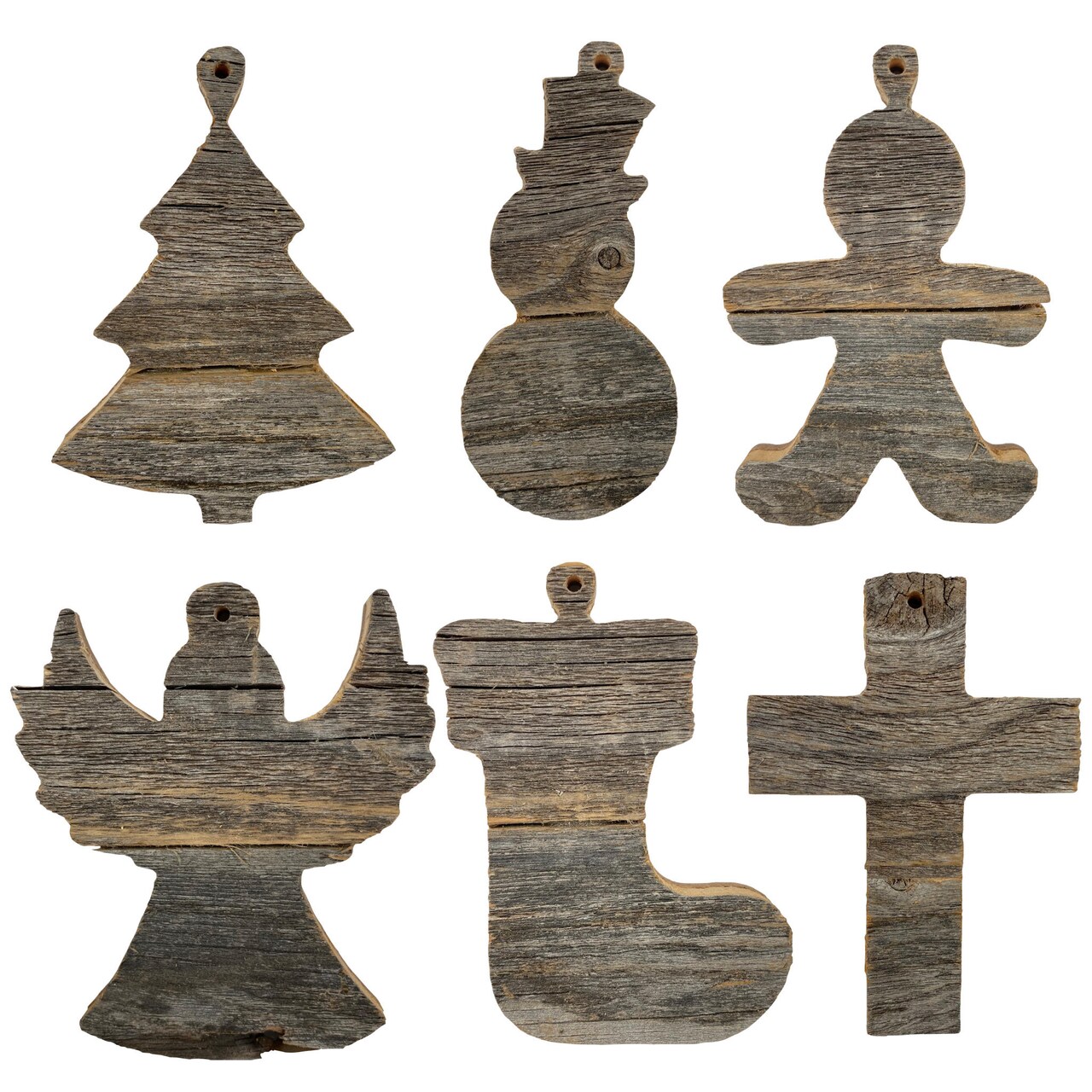 Rustic Farmhouse Reclaimed Wood Traditional Christmas Ornaments (6 pack)